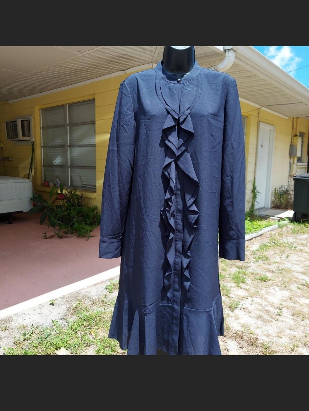 Tory Burch Navy Long-Sleeve Ruffle Front Dress